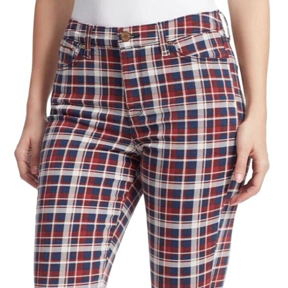NEW WILLIAM‎ RAST High-Rise Plaid Skinny Jeans, Size 26, Red/White/Blue - Picture 4 of 15